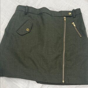 J. Crew Dark Green Mini Skirt with Gold Accents - Size 6